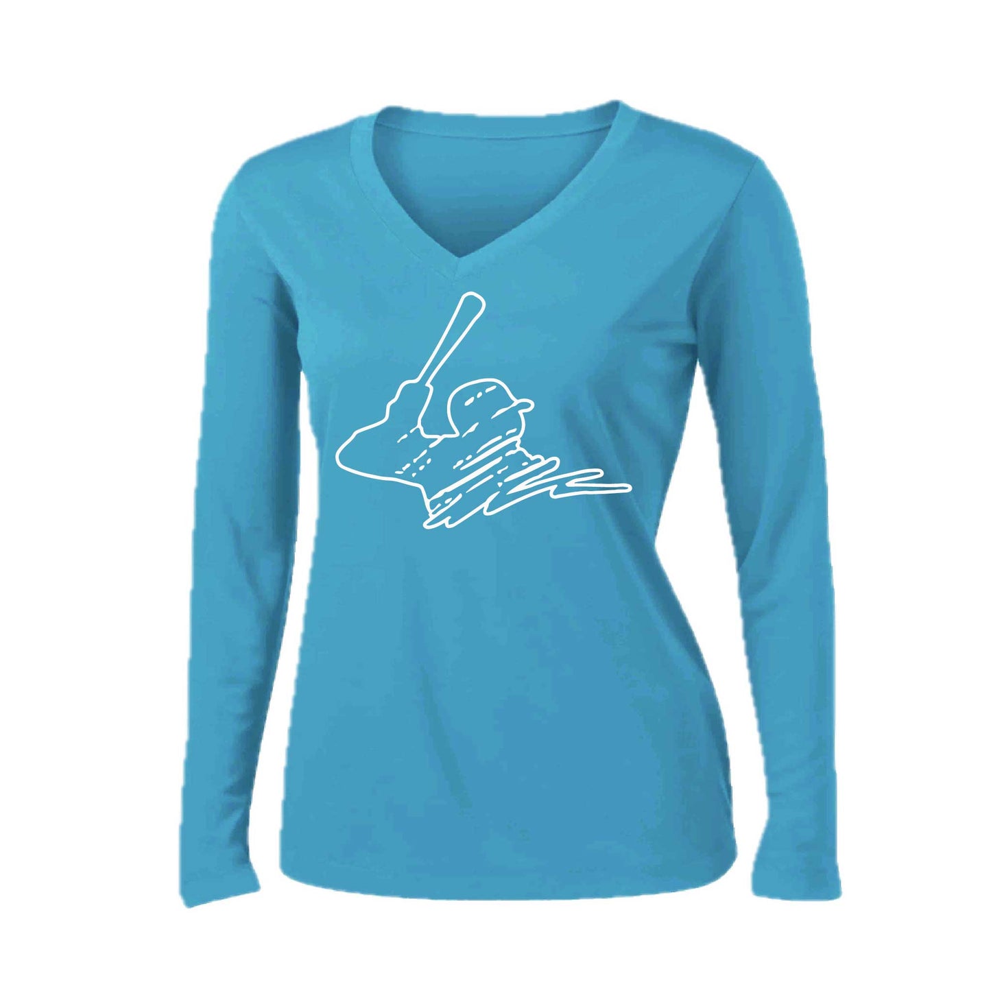 Baseball Player | Women’s Long Sleeve V-Neck Baseball Performance T-Shirt | 100% Polyester