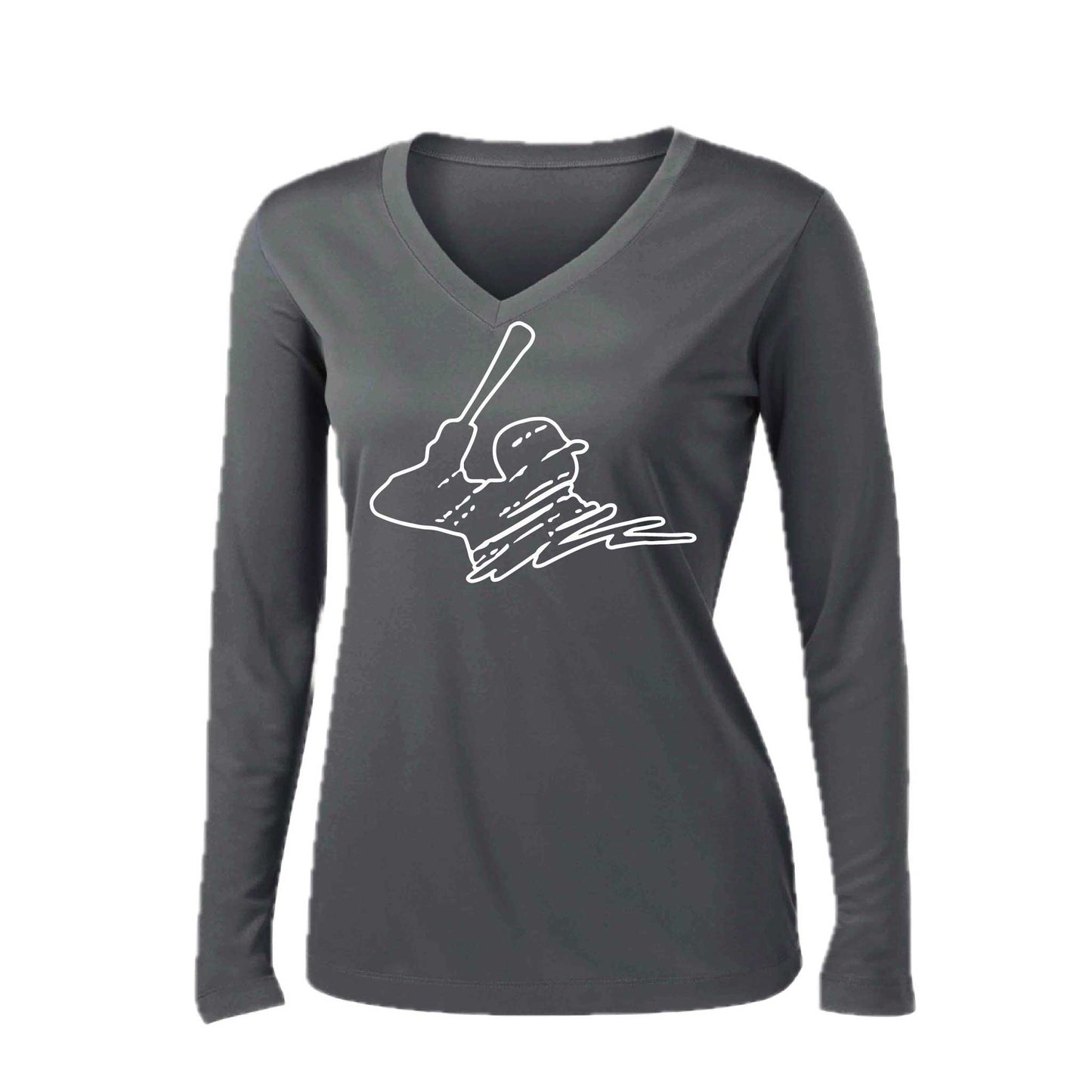 Baseball Player | Women’s Long Sleeve V-Neck Baseball Performance T-Shirt | 100% Polyester