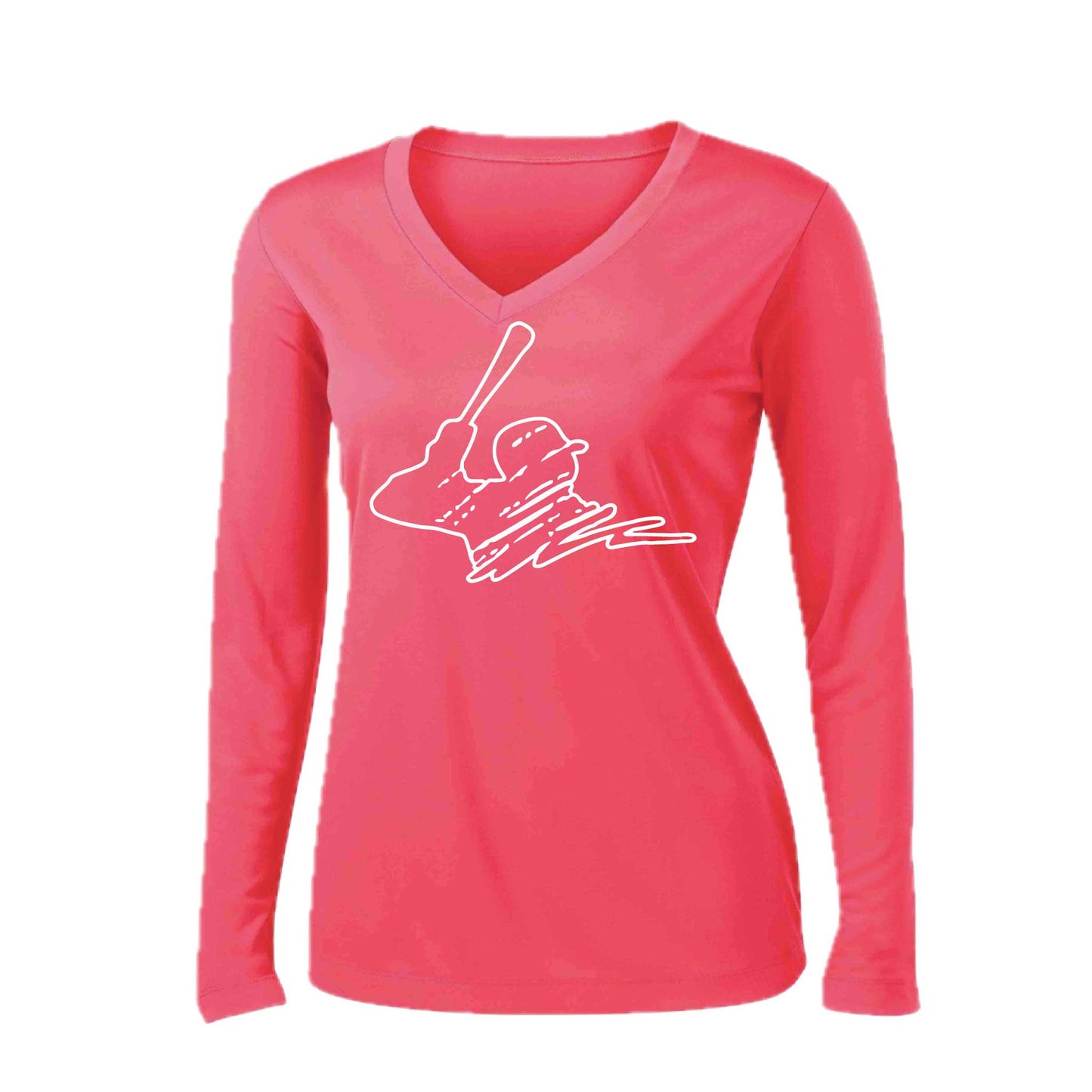 Baseball Player | Women’s Long Sleeve V-Neck Baseball Performance T-Shirt | 100% Polyester