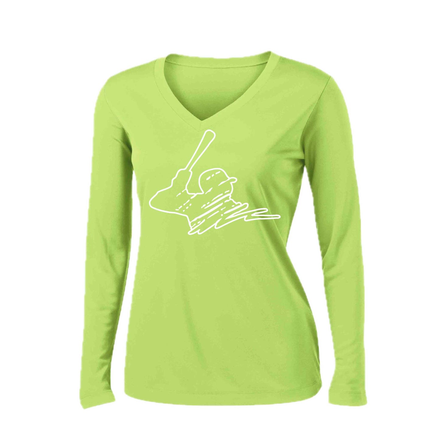 Baseball Player | Women’s Long Sleeve V-Neck Baseball Performance T-Shirt | 100% Polyester