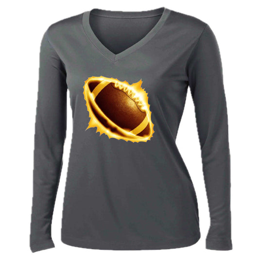 Radioactive Football  | Women’s Long Sleeve V-Neck Football T-Shirt | 100% Polyester