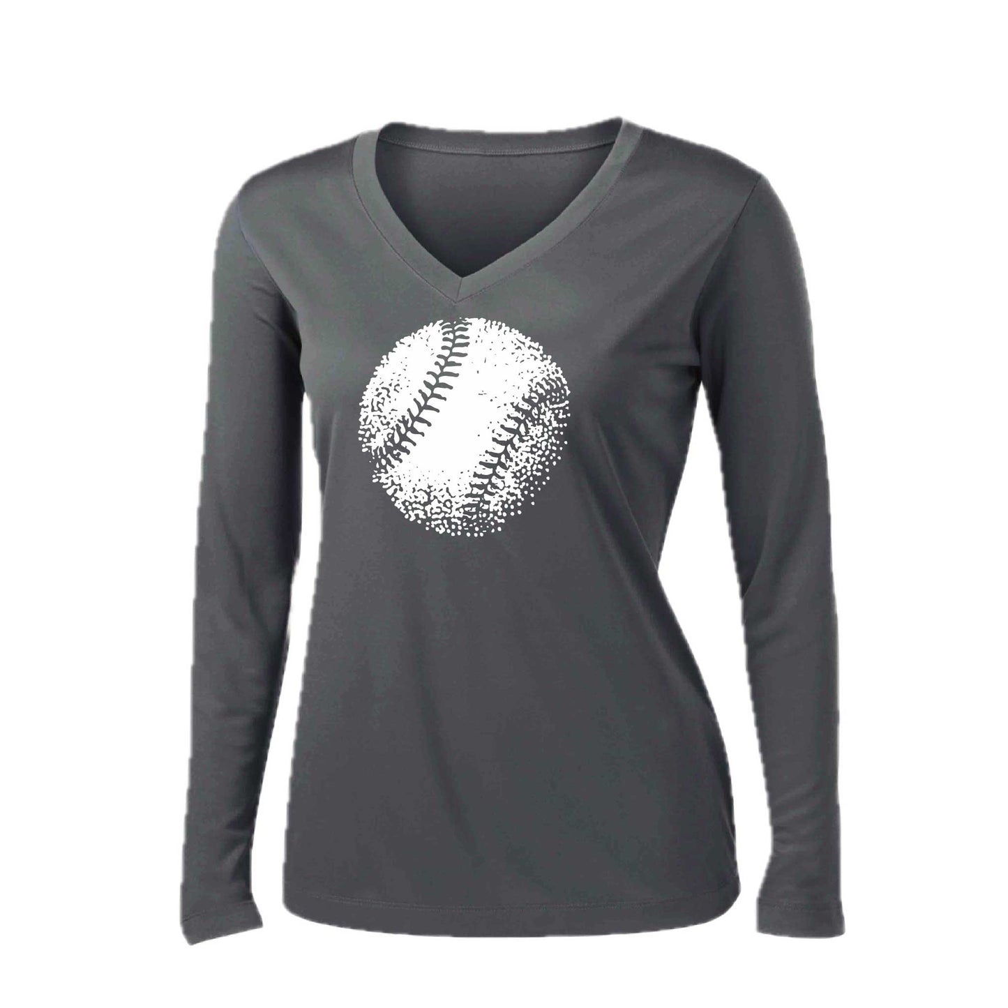 Retro Baseball | Women’s Long Sleeve V-Neck Baseball Performance T-Shirt | 100% Polyester
