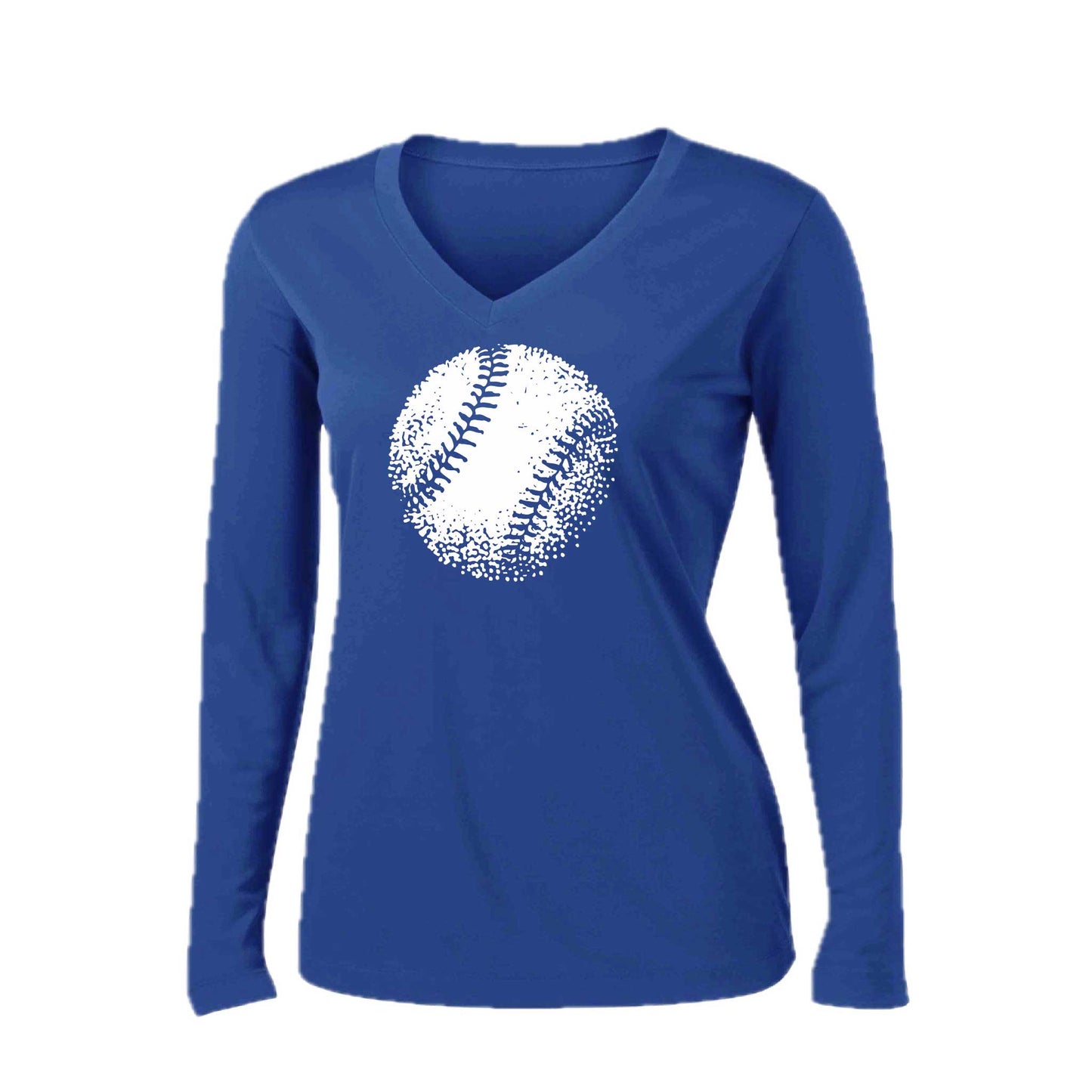 Retro Baseball | Women’s Long Sleeve V-Neck Baseball Performance T-Shirt | 100% Polyester