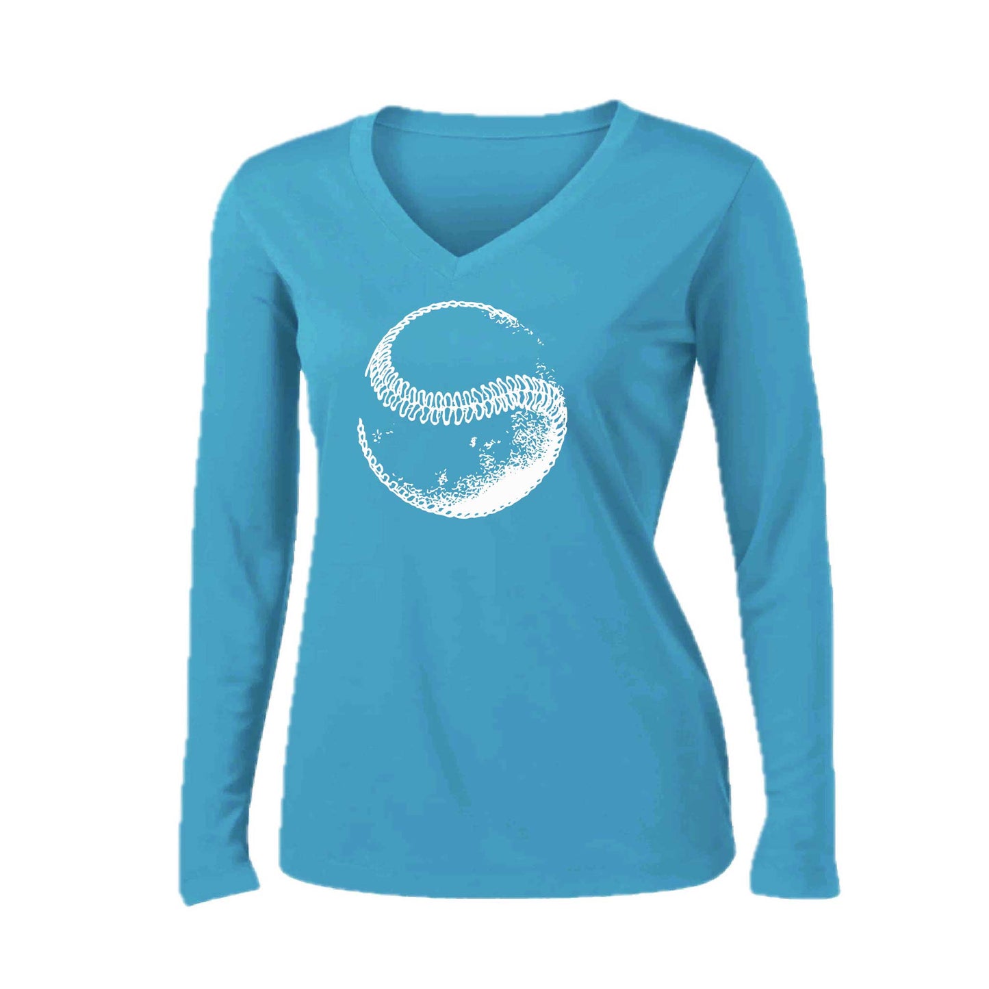 Retro Curveball | Women’s Long Sleeve V-Neck Baseball Performance T-Shirt | 100% Polyester