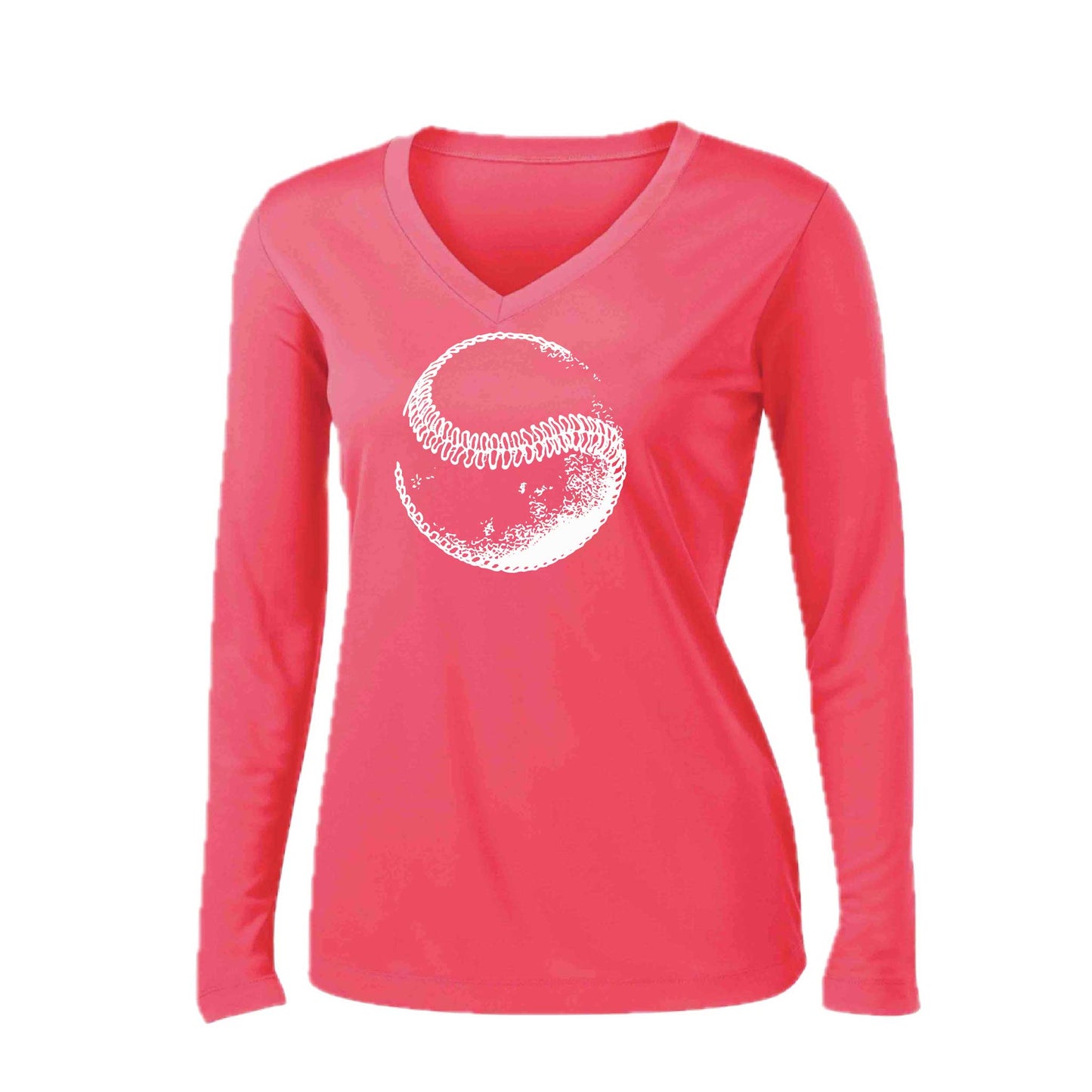 Retro Curveball | Women’s Long Sleeve V-Neck Baseball Performance T-Shirt | 100% Polyester