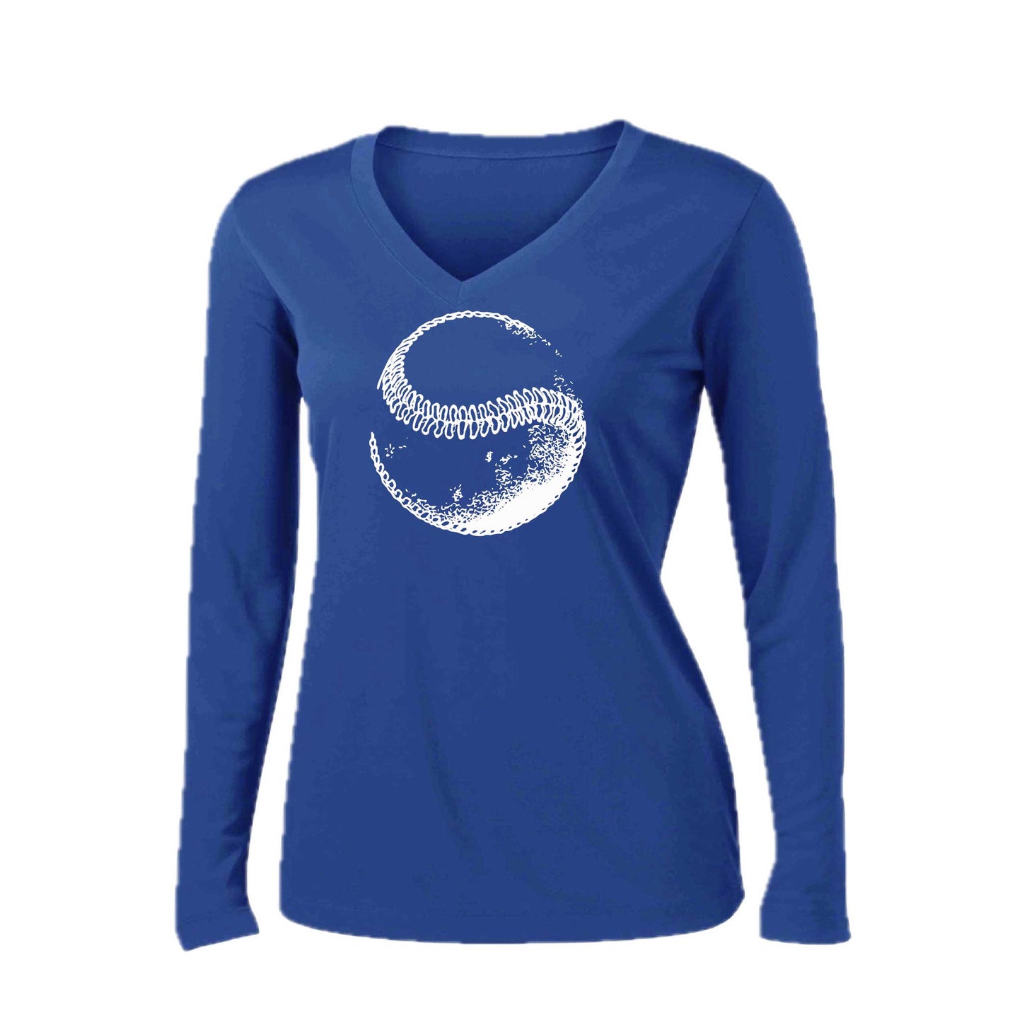 Retro Curveball | Women’s Long Sleeve V-Neck Baseball Performance T-Shirt | 100% Polyester
