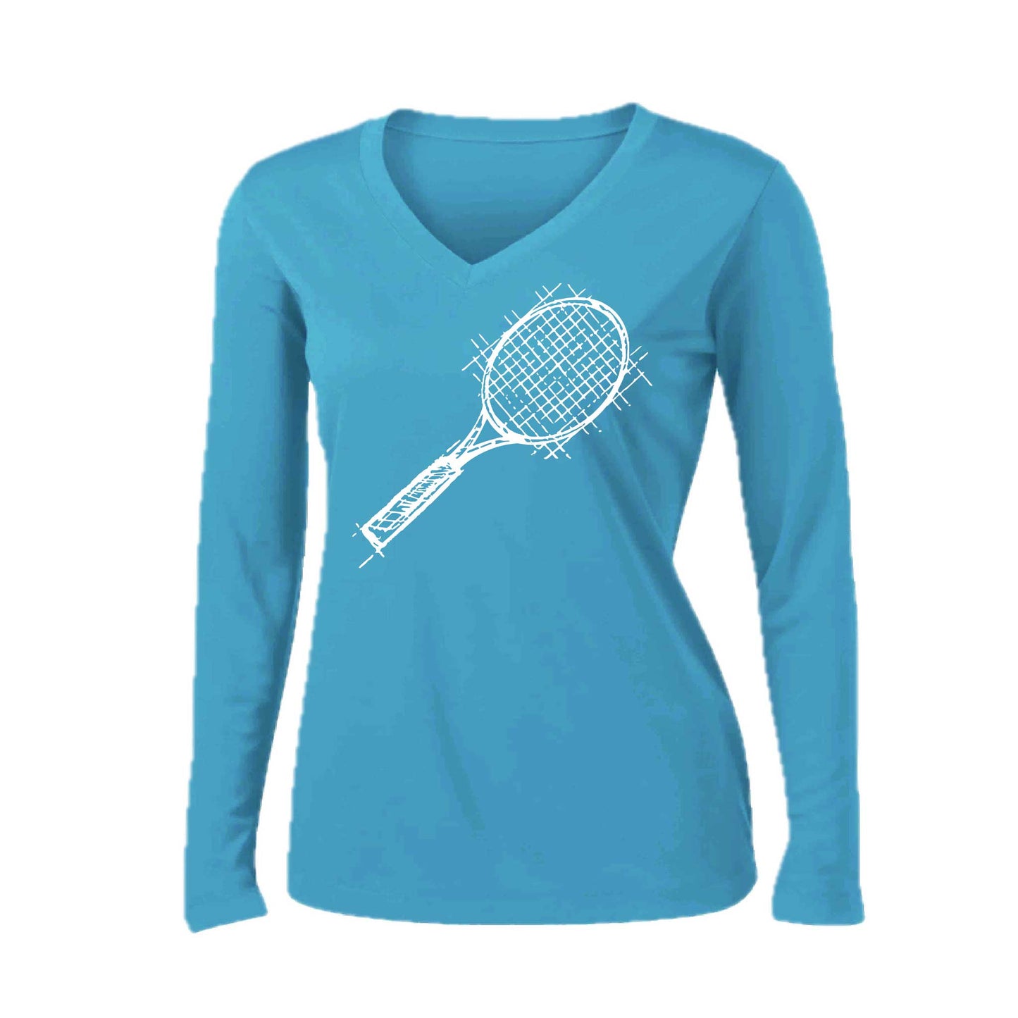 Retro Tennis | Women’s Long Sleeve V-Neck Tennis Performance T-Shirt | 100% Polyester