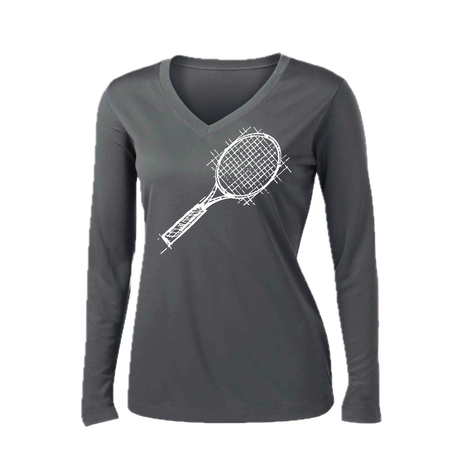 Retro Tennis | Women’s Long Sleeve V-Neck Tennis Performance T-Shirt | 100% Polyester