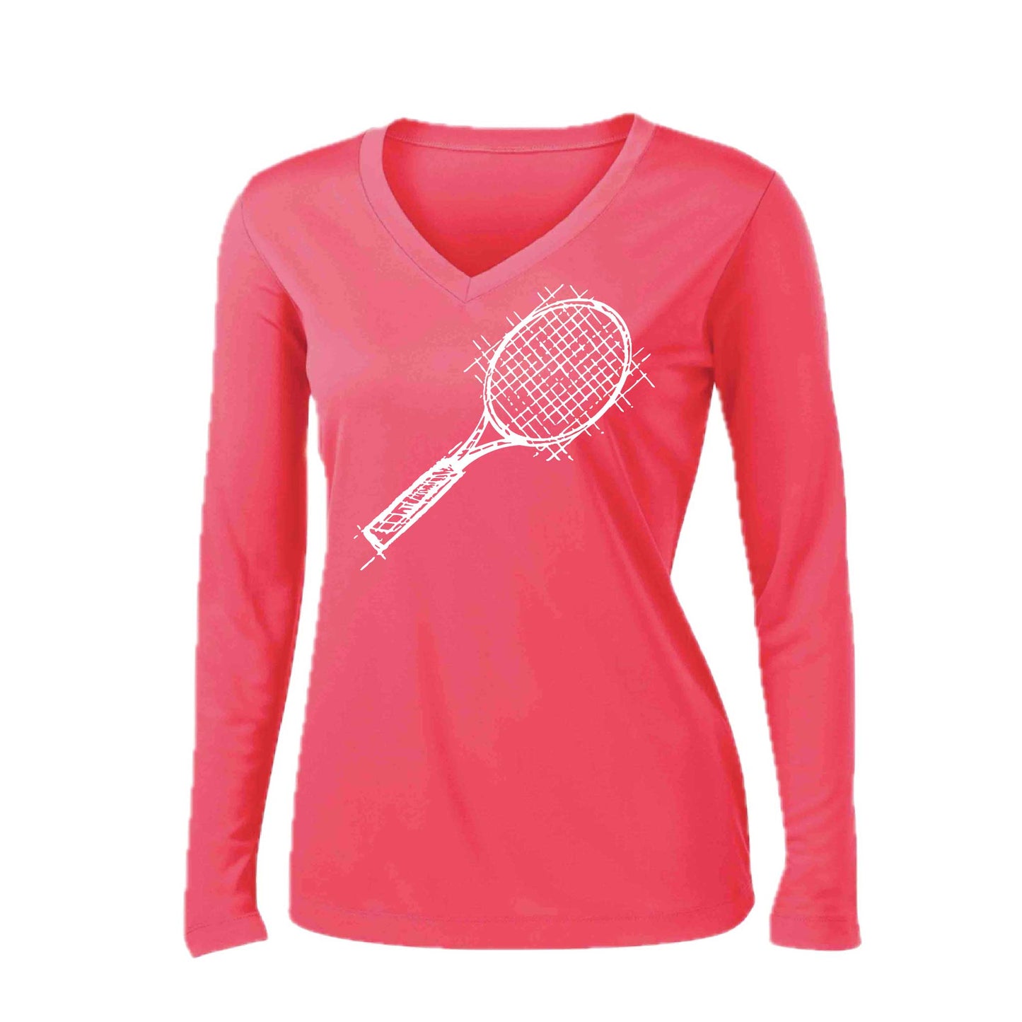 Retro Tennis | Women’s Long Sleeve V-Neck Tennis Performance T-Shirt | 100% Polyester