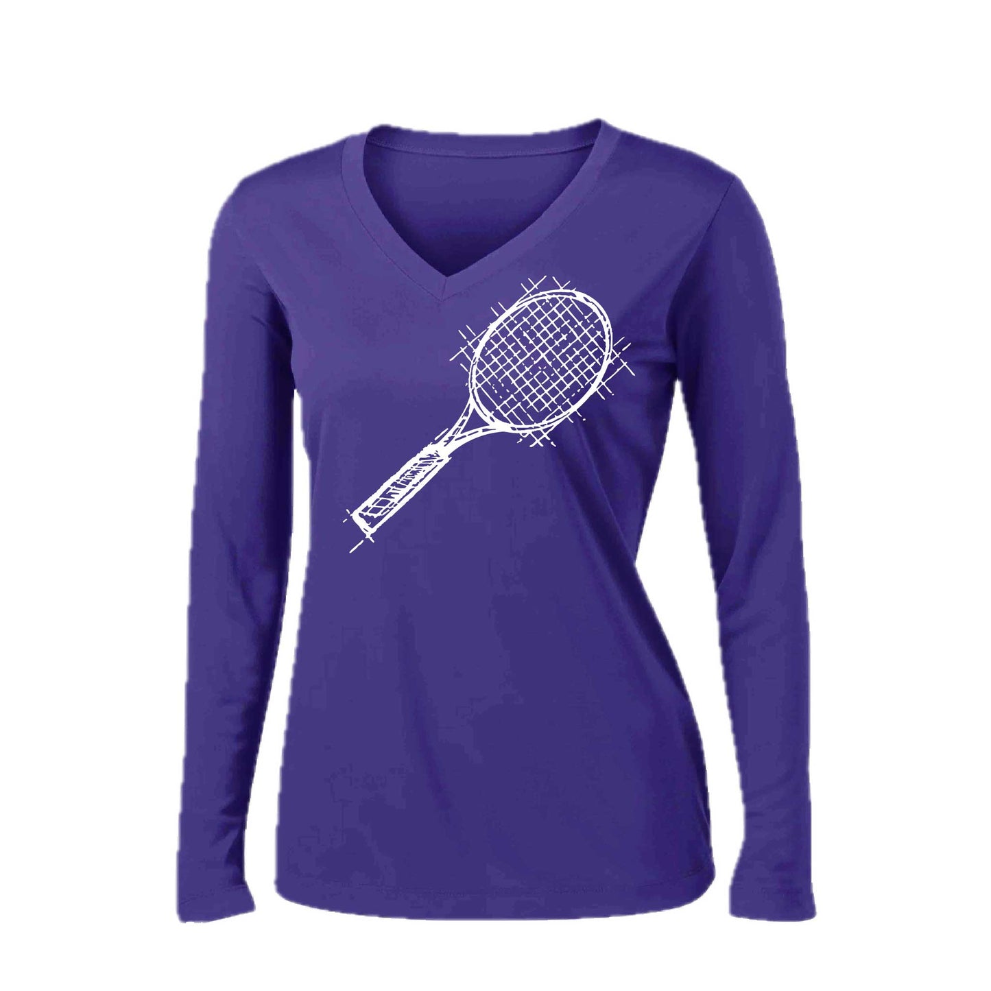 Retro Tennis | Women’s Long Sleeve V-Neck Tennis Performance T-Shirt | 100% Polyester