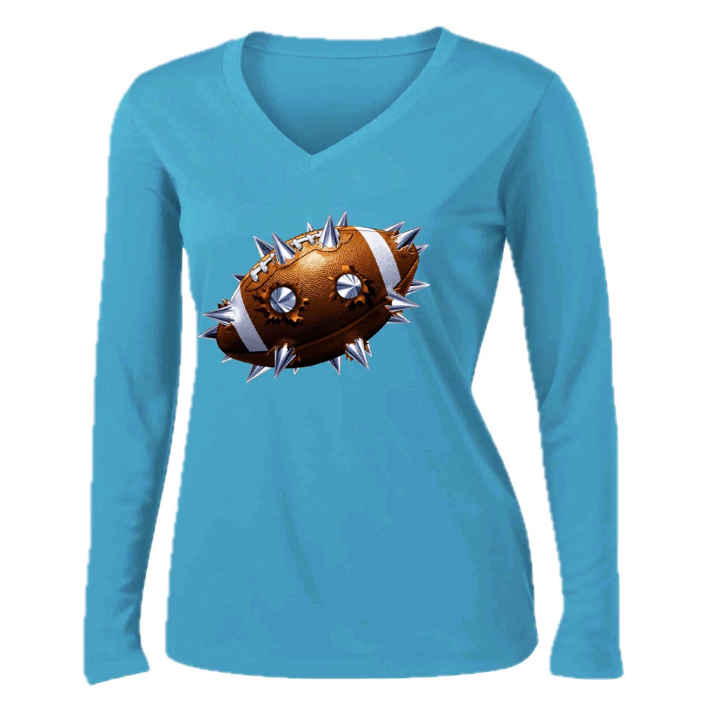 Spiked Football | Women’s Long Sleeve V-Neck Football T-Shirt | 100% Polyester