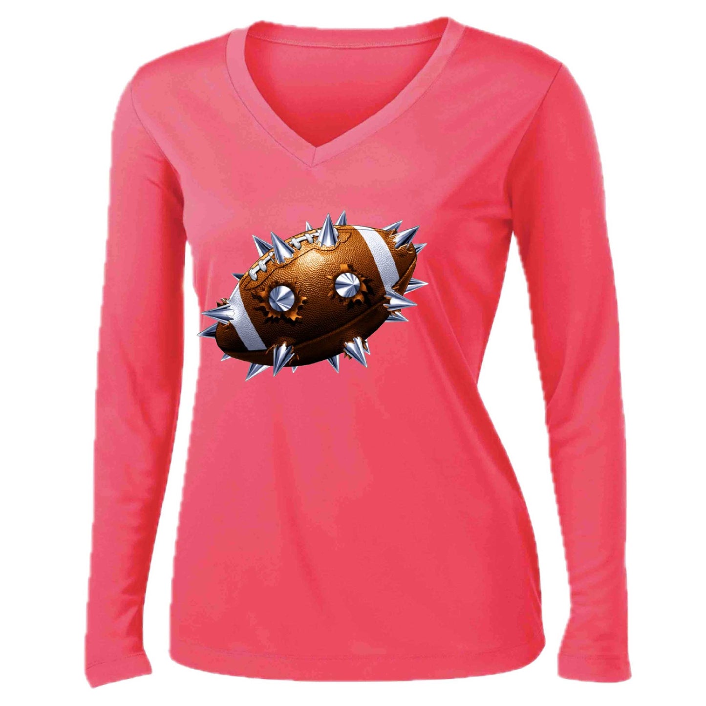 Spiked Football | Women’s Long Sleeve V-Neck Football T-Shirt | 100% Polyester