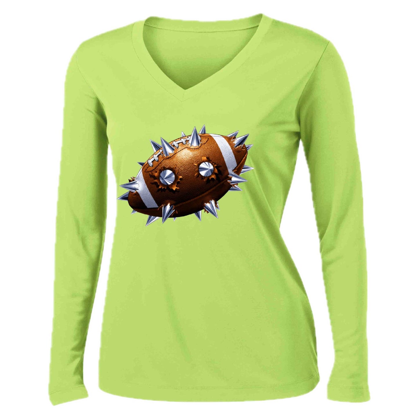 Spiked Football | Women’s Long Sleeve V-Neck Football T-Shirt | 100% Polyester