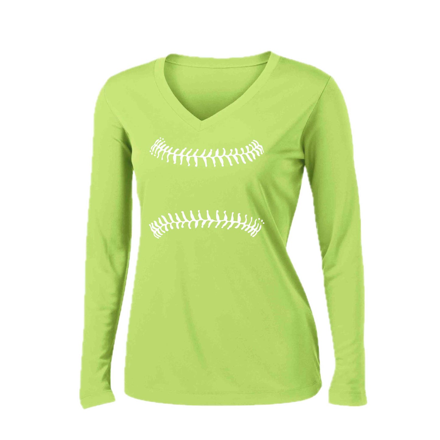 Baseball Stitches | Women’s Long Sleeve V-Neck Baseball Performance T-Shirt | 100% Polyester