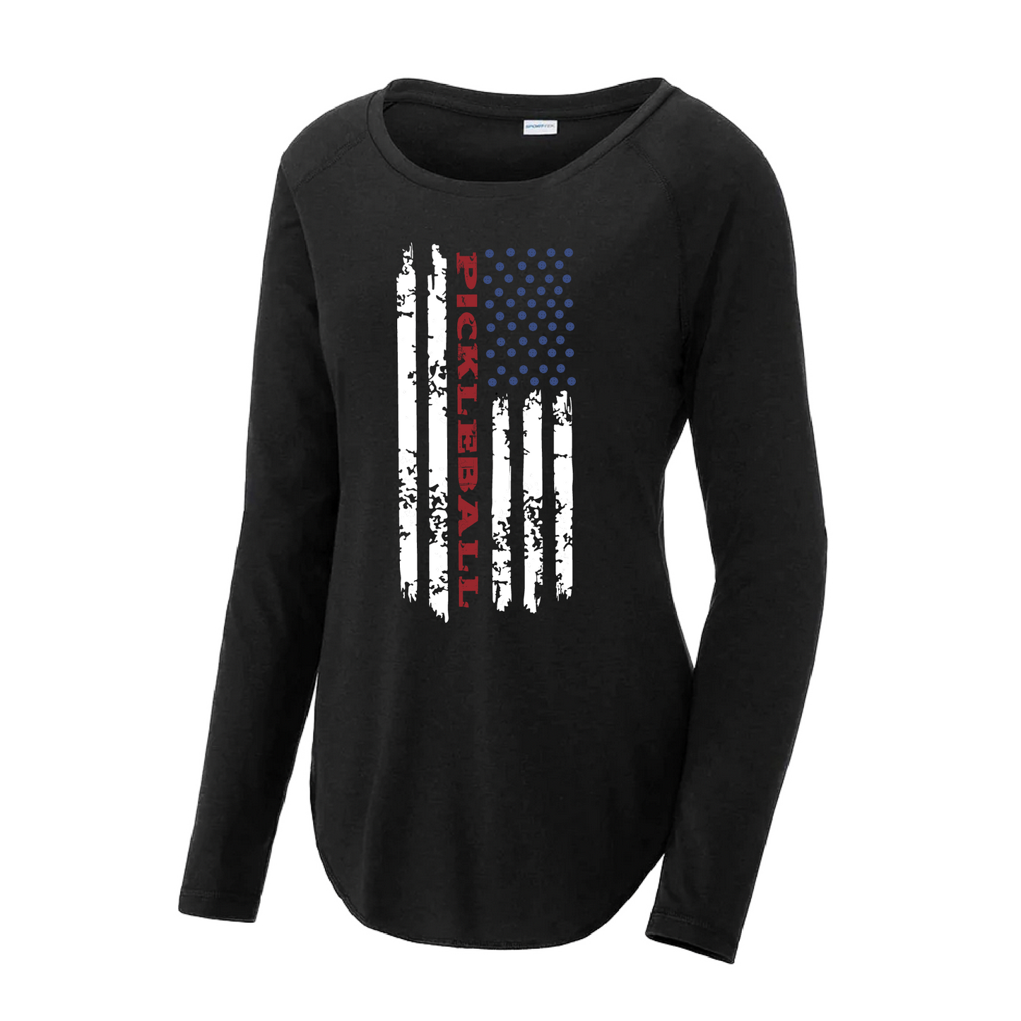 Pickleball Flag (Vertical) | Clearance Women's Long Sleeve Scoop Neck Pickleball Shirts | 75/13/12 poly/cotton/rayon