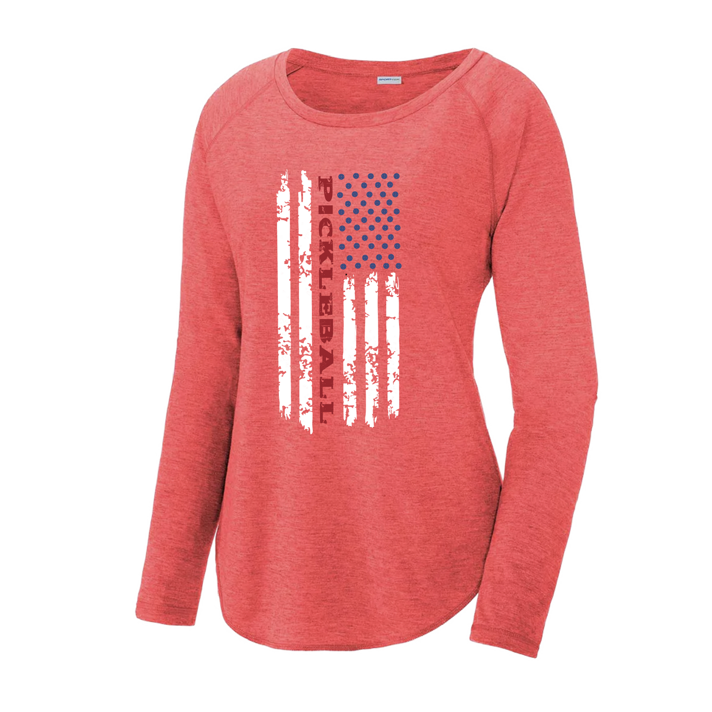 Pickleball Flag (Vertical) | Clearance Women's Long Sleeve Scoop Neck Pickleball Shirts | 75/13/12 poly/cotton/rayon