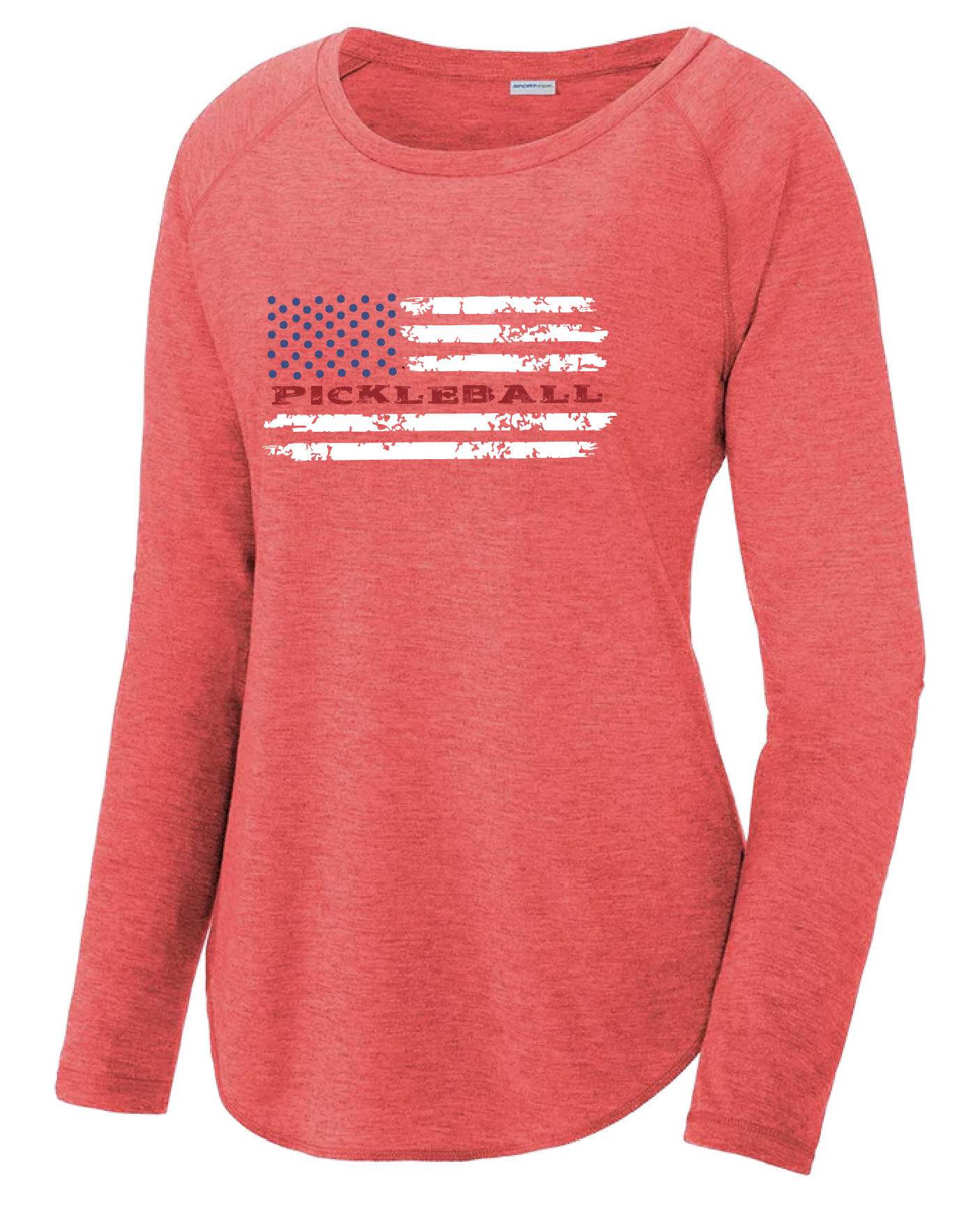 Pickleball Flag (Vertical) | Clearance Women's Long Sleeve Scoop Neck Pickleball Shirts | 75/13/12 poly/cotton/rayon