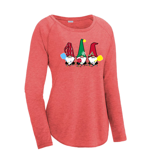 Christmas Gnomes | Women's Long Sleeve Scoop Neck Pickleball Shirts | 75/13/12 poly/cotton/rayon