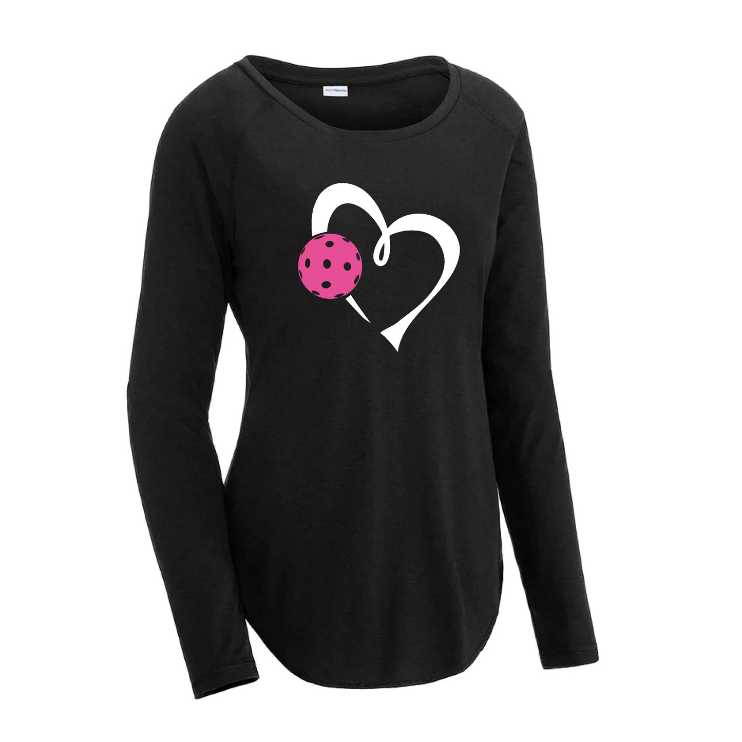 Love Pickleball (Pink) | Women's Long Sleeve Scoop Neck Pickleball Shirts | 75/13/12 poly/cotton/rayon