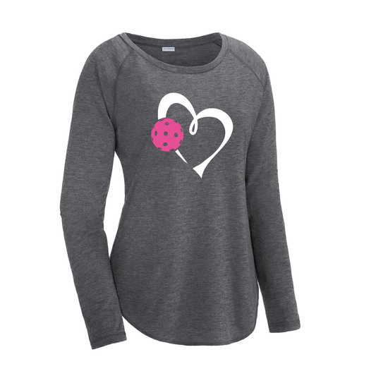 Love Pickleball (Pink) | Women's Long Sleeve Scoop Neck Pickleball Shirts | 75/13/12 poly/cotton/rayon