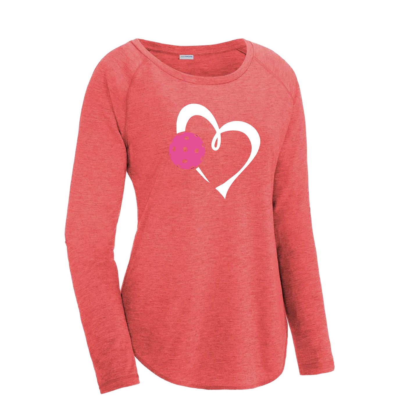 Love Pickleball (Pink) | Women's Long Sleeve Scoop Neck Pickleball Shirts | 75/13/12 poly/cotton/rayon