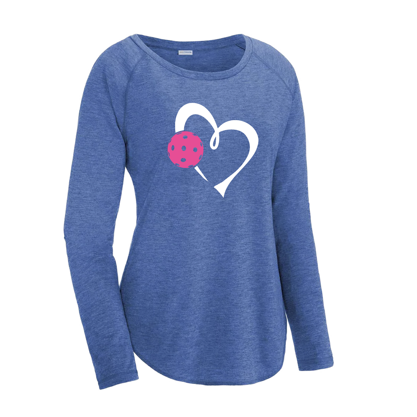 Love Pickleball (Pink) | Women's Long Sleeve Scoop Neck Pickleball Shirts | 75/13/12 poly/cotton/rayon