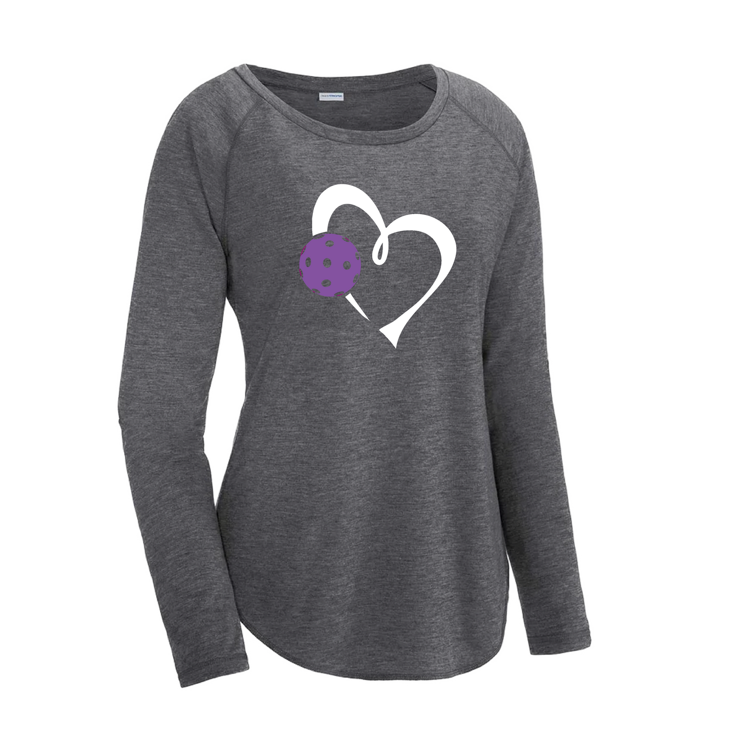 Love Pickleball (Purple) | Women's Long Sleeve Scoop Neck Pickleball Shirts | 75/13/12 poly/cotton/rayon