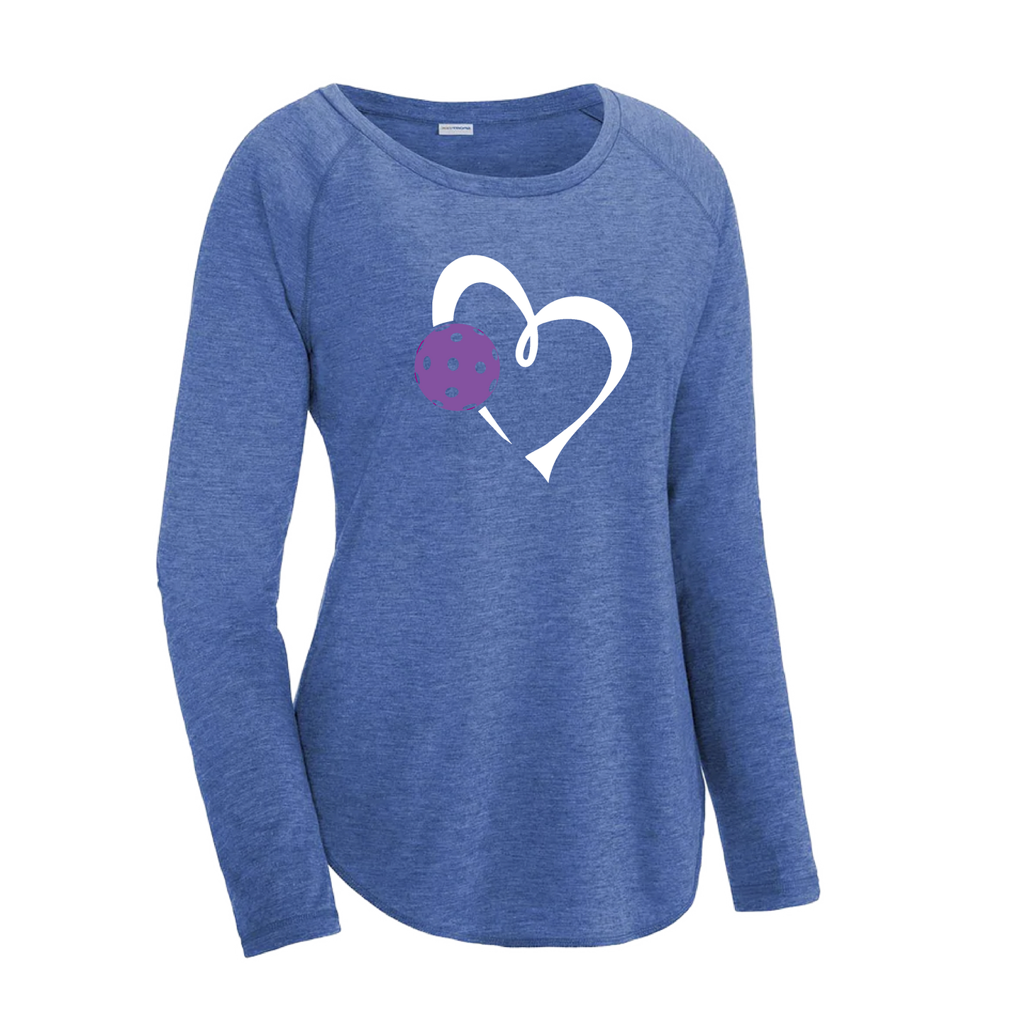 Love Pickleball (Purple) | Women's Long Sleeve Scoop Neck Pickleball Shirts | 75/13/12 poly/cotton/rayon