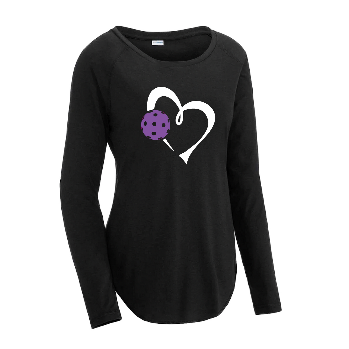 Love Pickleball (Purple) | Women's Long Sleeve Scoop Neck Pickleball Shirts | 75/13/12 poly/cotton/rayon