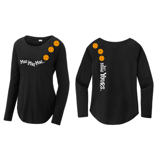 Mine JK Yours (Pickleball Colors Orange Yellow Red)| Women's Long Sleeve Scoop Neck Pickleball Shirts | 75/13/12 poly/cotton/rayon