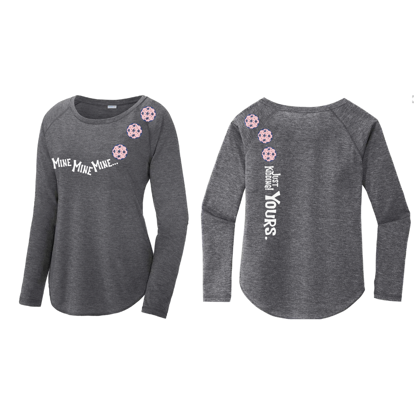 Mine JK Yours (Pickleballs With Stars) | Women's Long Sleeve Scoop Neck Pickleball Shirts | 75/13/12 poly/cotton/rayon