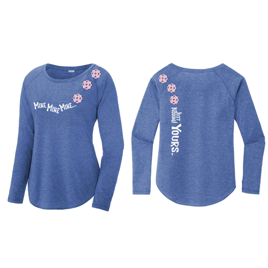 Mine JK Yours (Pickleballs With Stars) | Women's Long Sleeve Scoop Neck Pickleball Shirts | 75/13/12 poly/cotton/rayon