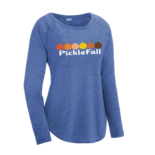 Picklefall | Women's Long Sleeve Scoop Neck Pickleball Shirts | 75/13/12 poly/cotton/rayon