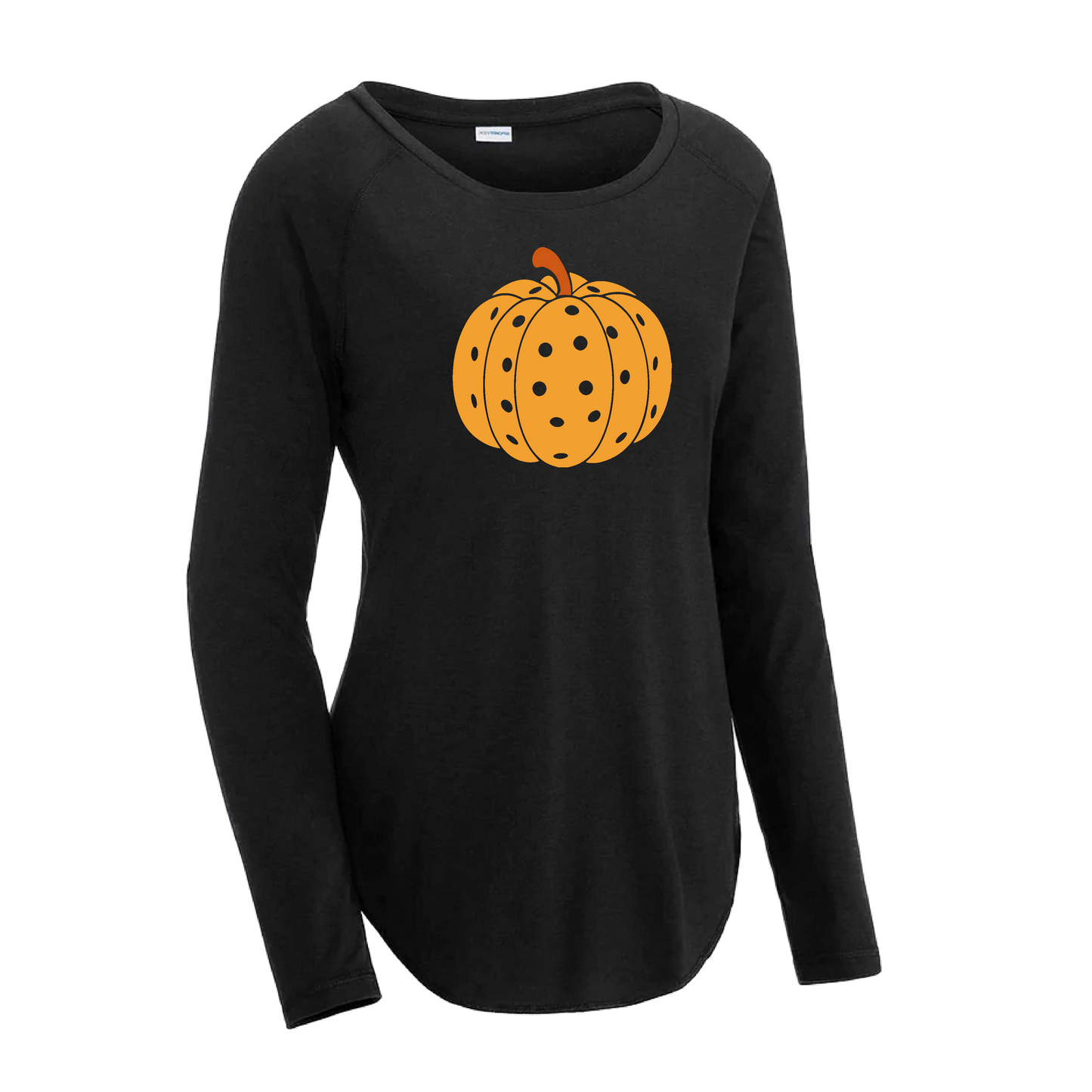 Pumpkin Pickleball | Women's Long Sleeve Scoop Neck Pickleball Shirts | 75/13/12 poly/cotton/rayon