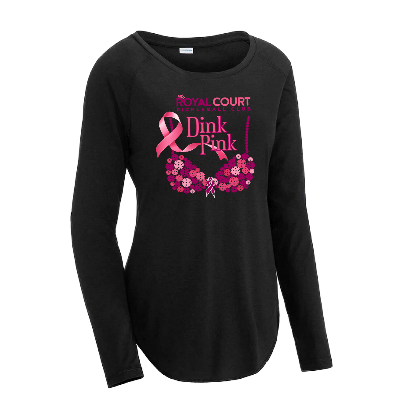 Royal Court Dink Pink | Women's Long Sleeve Scoop Neck Pickleball Shirts | 75/13/12 poly/cotton/rayon