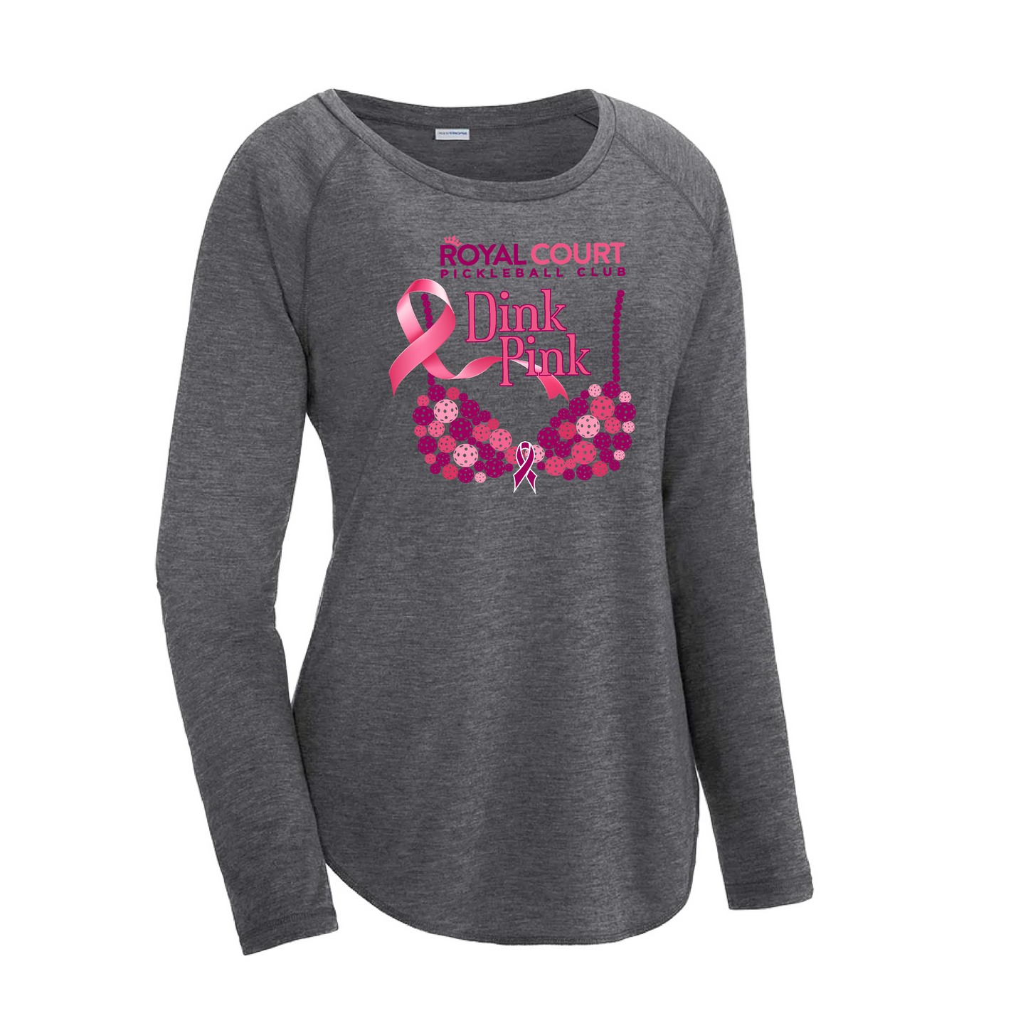 Royal Court Dink Pink | Women's Long Sleeve Scoop Neck Pickleball Shirts | 75/13/12 poly/cotton/rayon