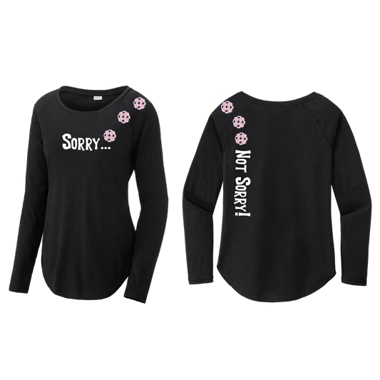 Sorry Not Sorry (Pickleball color Patriotic Stars) Customizable | Women's Long Sleeve Scoop Neck Pickleball Shirts | 75/13/12 poly/cotton/rayon