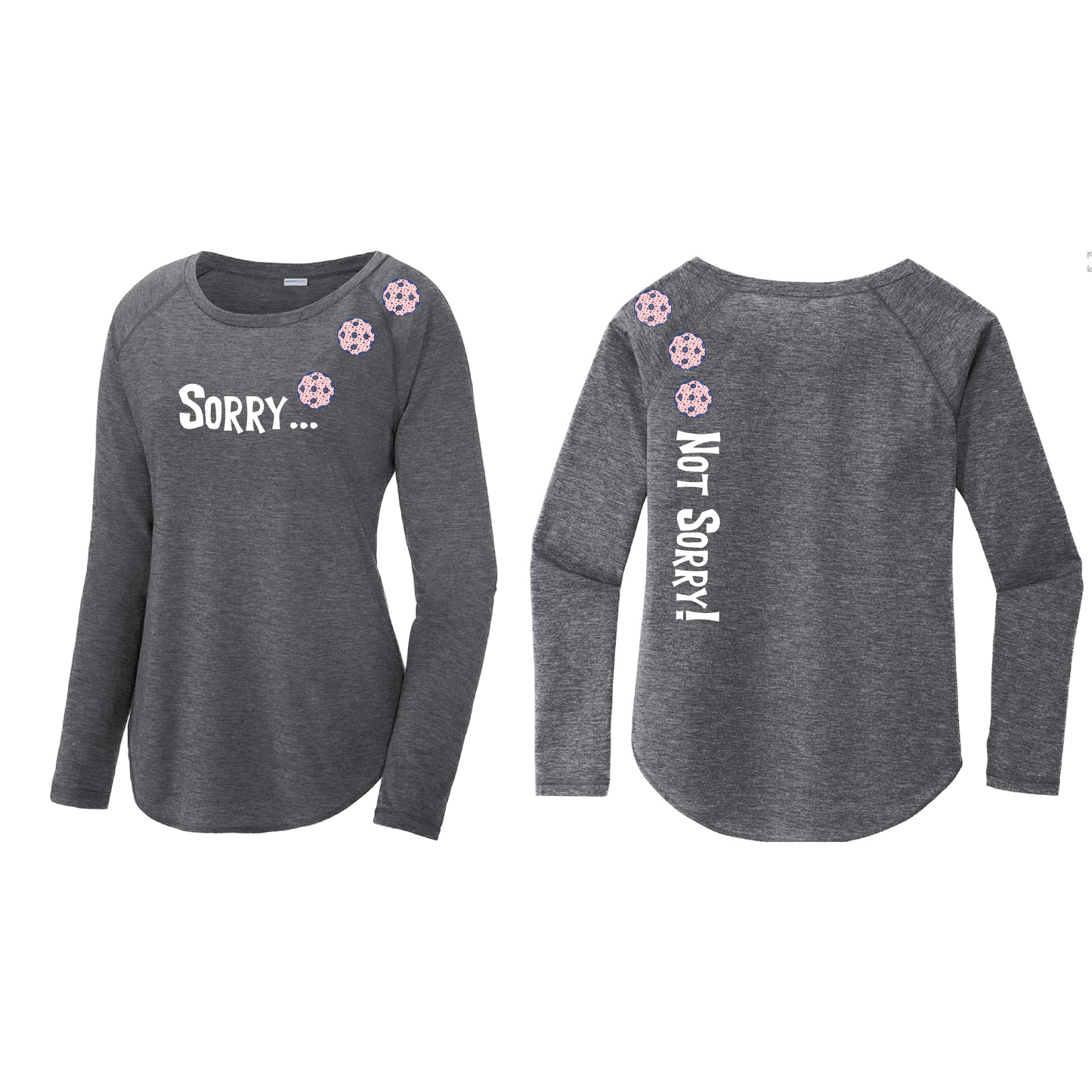 Sorry Not Sorry (Pickleball color Patriotic Stars) Customizable | Women's Long Sleeve Scoop Neck Pickleball Shirts | 75/13/12 poly/cotton/rayon