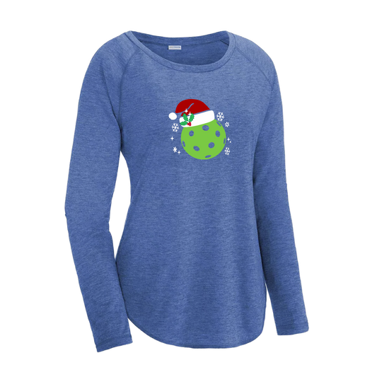 Santa Hat | Women's Long Sleeve Scoop Neck Pickleball Shirts | 75/13/12 poly/cotton/rayon