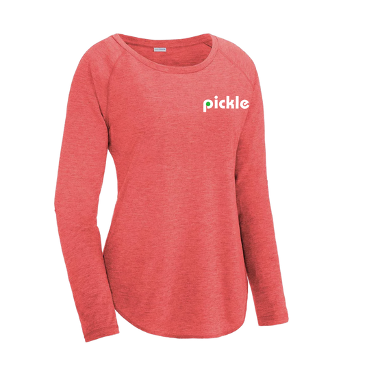 Feel the power of this Women's long-sleeve scoop-neck pickleball shirt, combining softness and style. Featuring ultra-comfort fabric with moisture wicking and PosiCharge tech, it'll keep you feeling light and looking fresh. Enjoy lasting color and superior breathability.