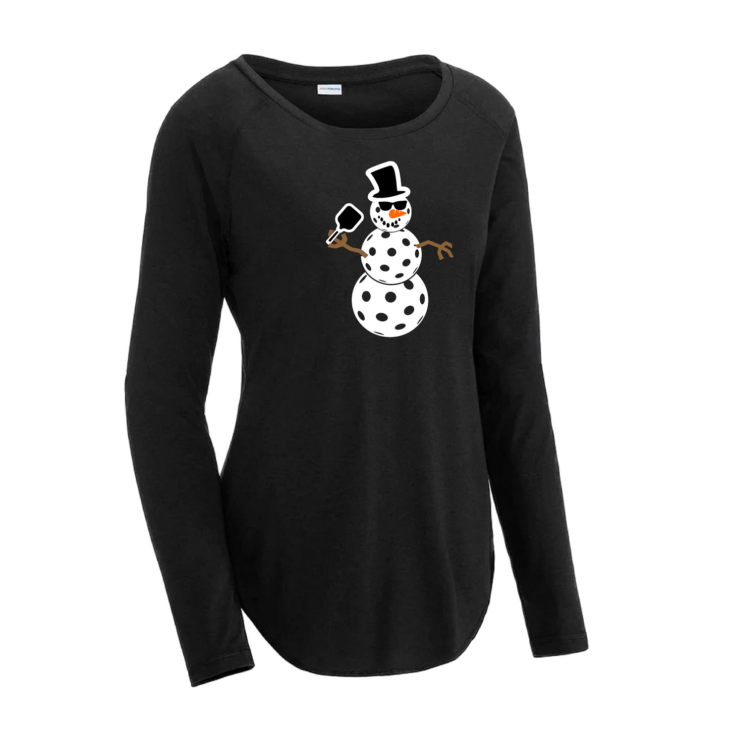 Snowman | Women's Long Sleeve Scoop Neck Pickleball Shirts | 75/13/12 poly/cotton/rayon