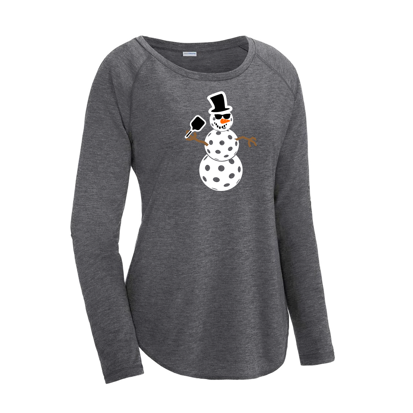 Snowman | Women's Long Sleeve Scoop Neck Pickleball Shirts | 75/13/12 poly/cotton/rayon