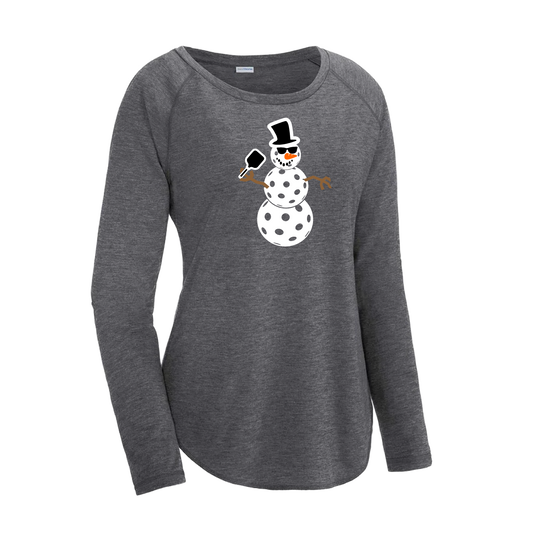 Snowman | Women's Long Sleeve Scoop Neck Pickleball Shirts | 75/13/12 poly/cotton/rayon