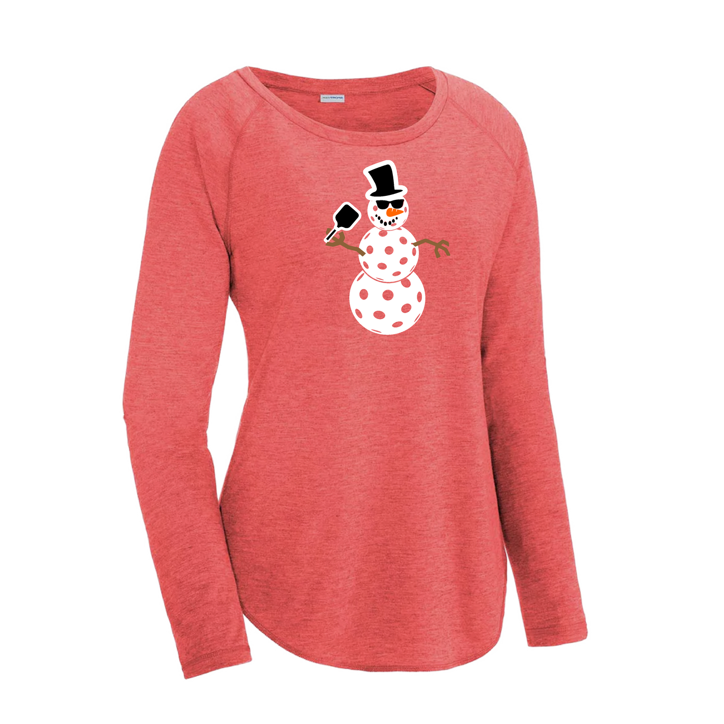 Snowman | Women's Long Sleeve Scoop Neck Pickleball Shirts | 75/13/12 poly/cotton/rayon