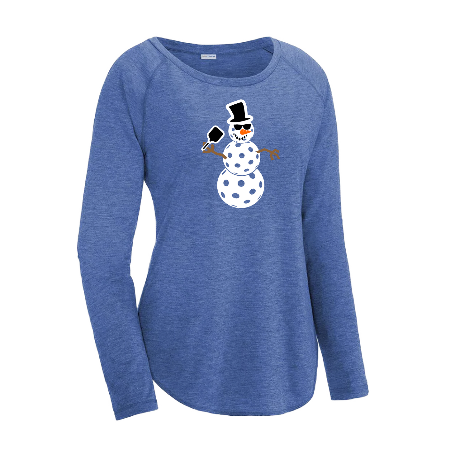 Snowman | Women's Long Sleeve Scoop Neck Pickleball Shirts | 75/13/12 poly/cotton/rayon