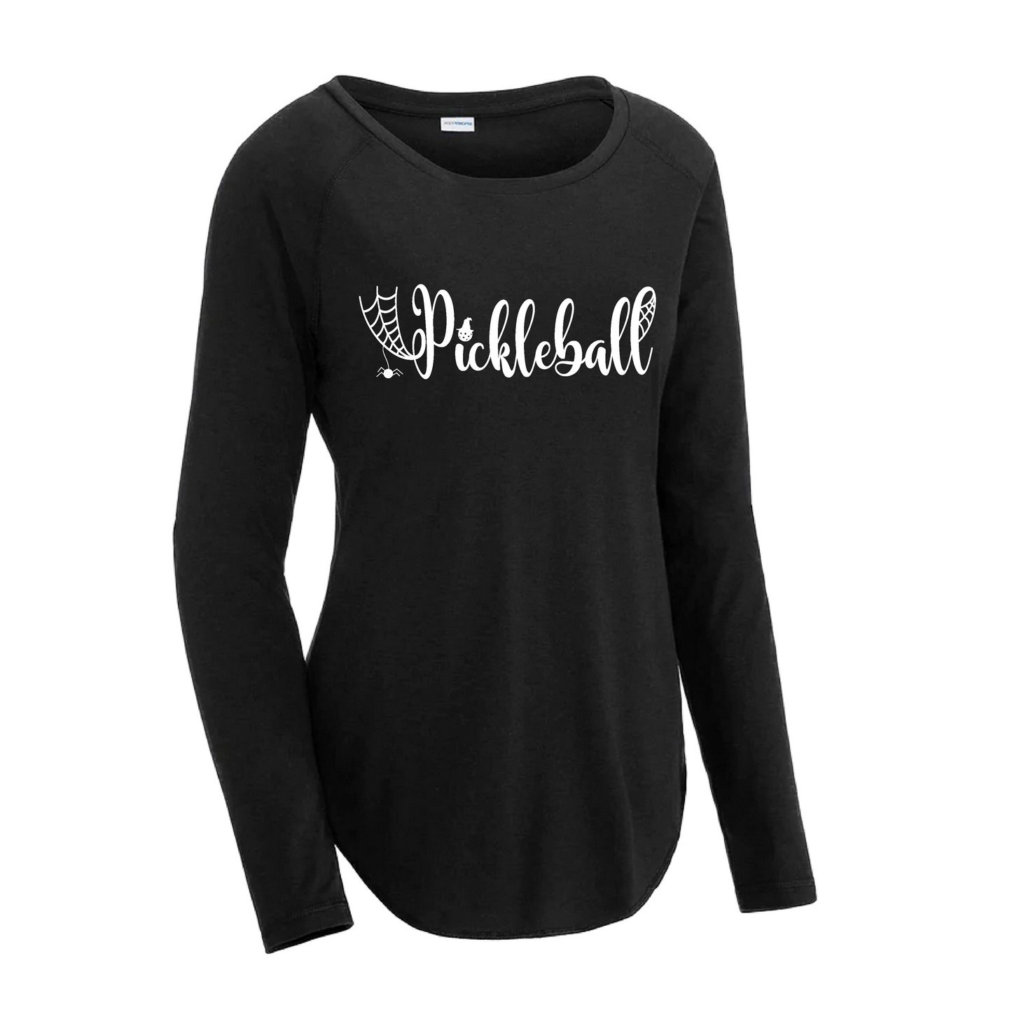 Spider Pickleball | Women's Long Sleeve Scoop Neck Pickleball Shirts | 75/13/12 poly/cotton/rayon