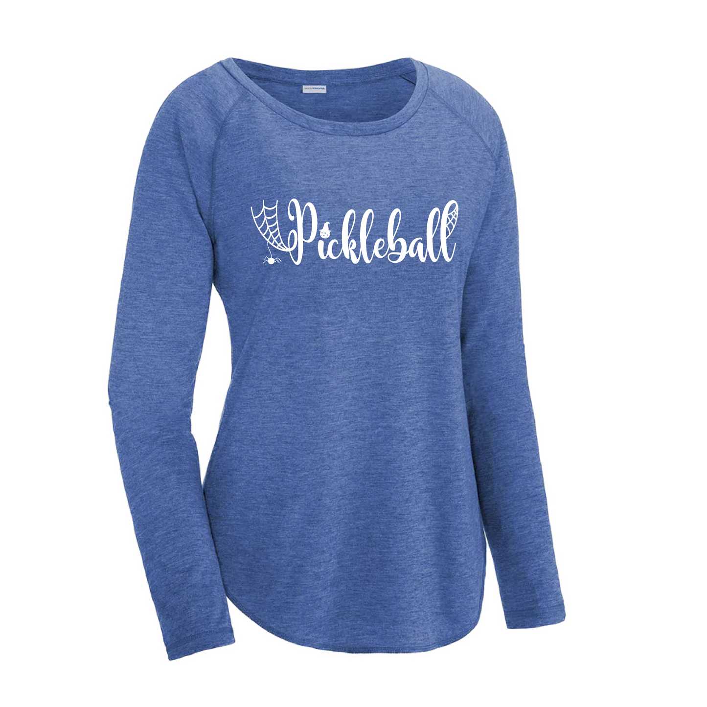 Spider Pickleball | Women's Long Sleeve Scoop Neck Pickleball Shirts | 75/13/12 poly/cotton/rayon