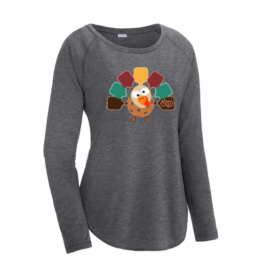 Turkey Pickleball | Women's Long Sleeve Scoop Neck Pickleball Shirts | 75/13/12 poly/cotton/rayon