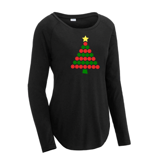 Christmas Tree | Clearance Women's Long Sleeve Scoop Neck Pickleball Shirts | 75/13/12 poly/cotton/rayon