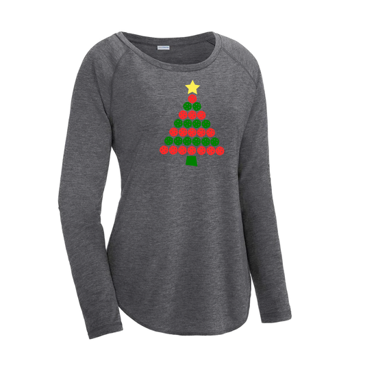 Christmas Tree | Women's Long Sleeve Scoop Neck Pickleball Shirts | 75/13/12 poly/cotton/rayon